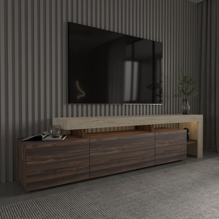 Hanah Home Soporte para TV Travertino y Nogal con Luces LED Hanah Home Soporte para TV Travertino y Nogal con Luces LED